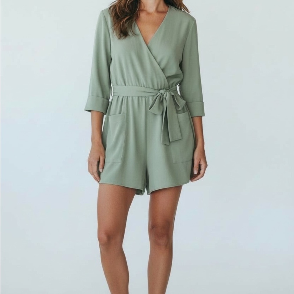 Zara Sage Green Wrap Romper - Picture 4 of 4